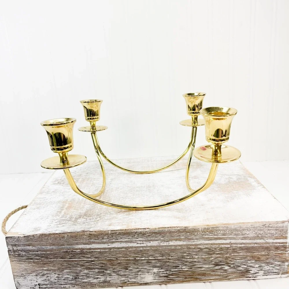 Vintage Brass 4-Arm Candle Holder - Wall Candelabra Home Decor‎
